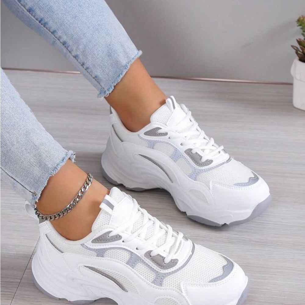 Women's White and Gray Sneakers